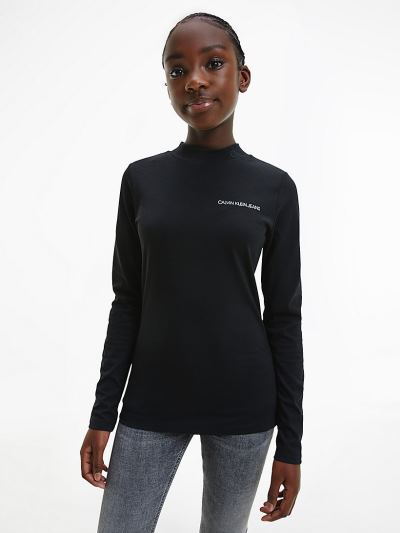 Calvin Klein Ruhák HU815814 | Calvin Klein Slim Organic Cotton Lány Hosszú Ujjú Póló Fekete